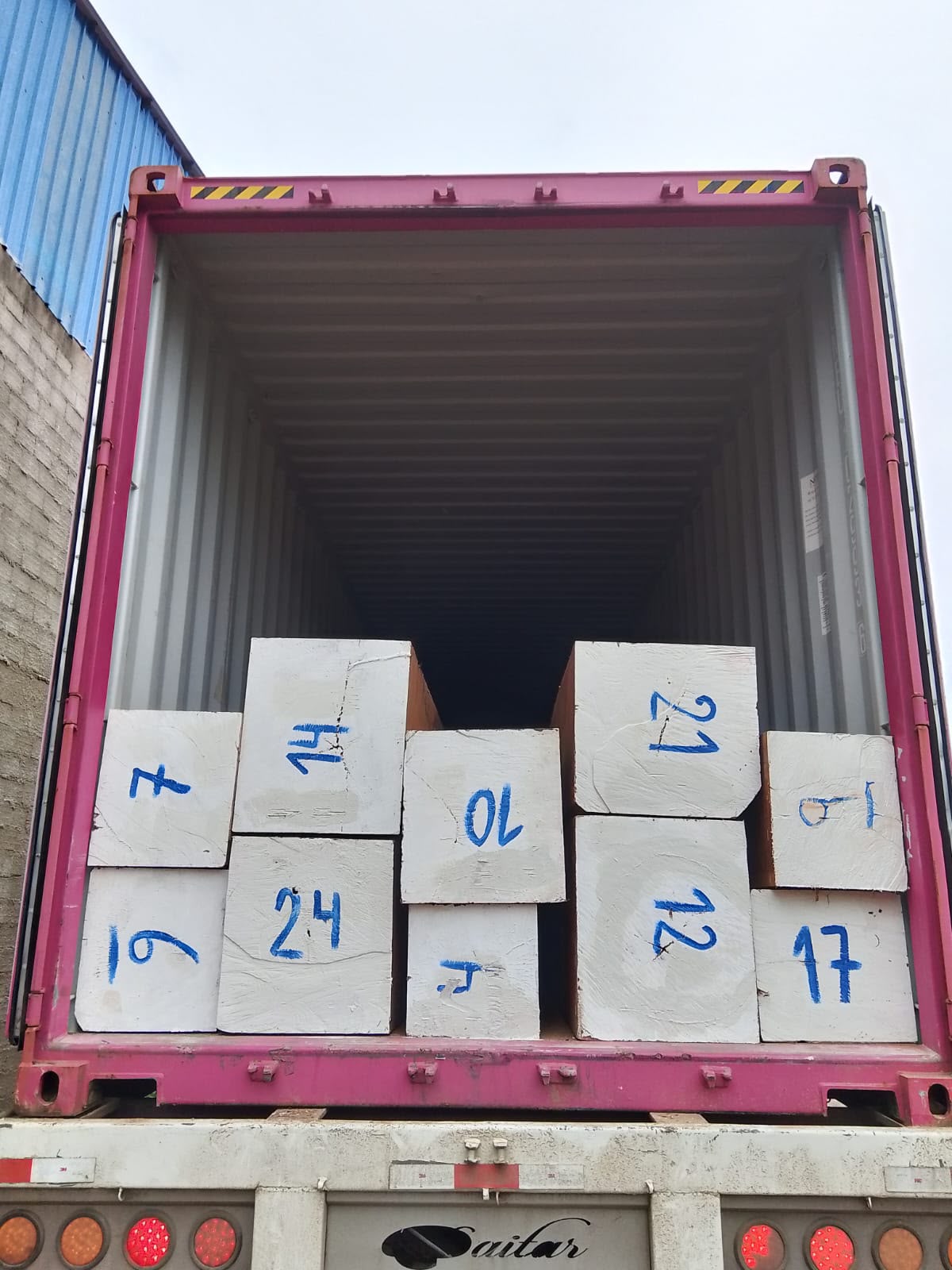 Jatoba squared timber loaded into a container for export